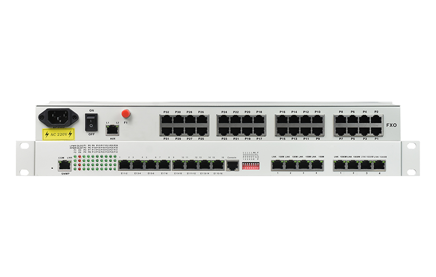 飛暢科技-32路電話+16E1+4FE+4GE+2路數(shù)據(jù)+SNMP+console（19英寸，物理隔離）電話光端機(jī)